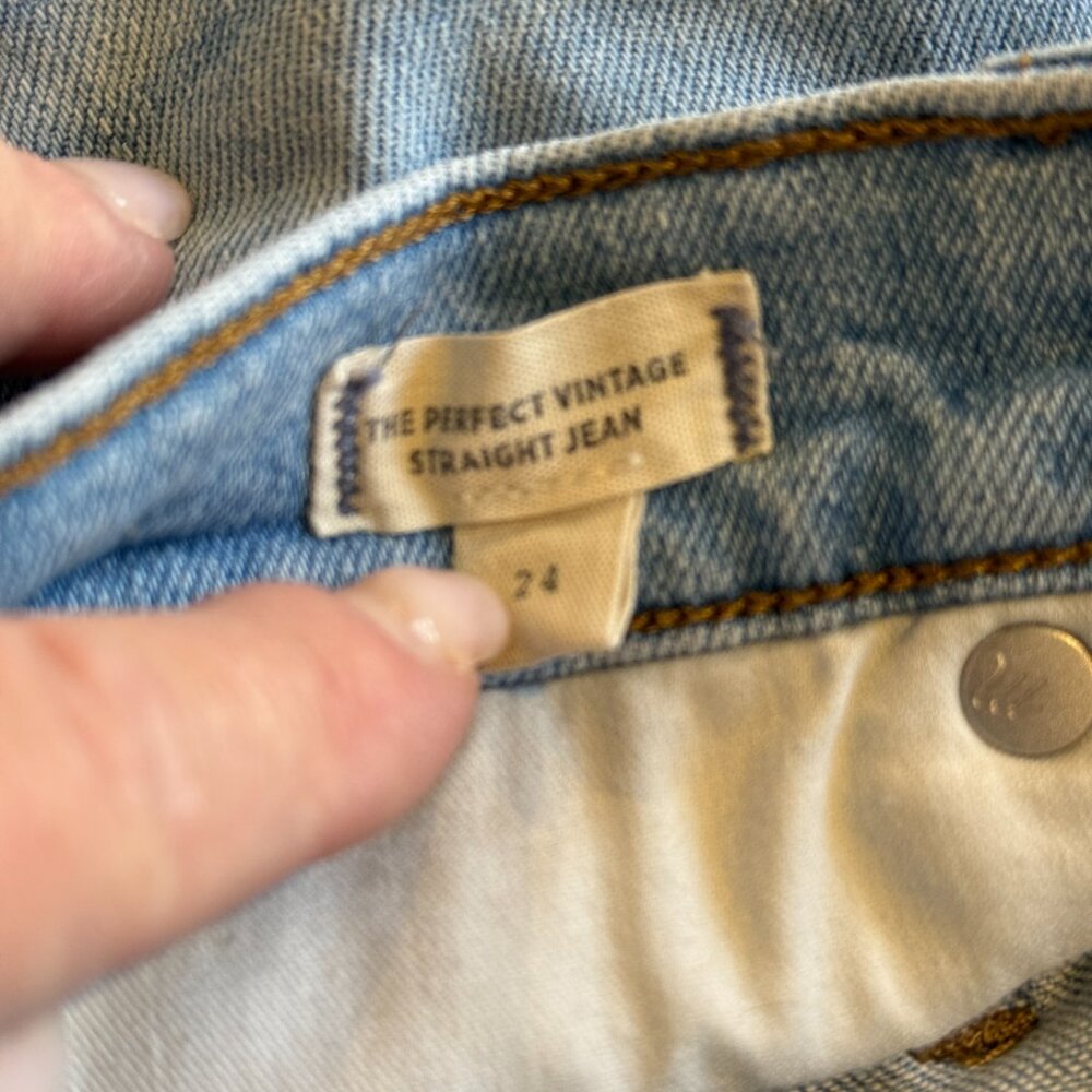 Madewell Jean Perfect Vintage Straight Light Wash Knee-Rip High Waist 24 #ND515 - Picture 5 of 16